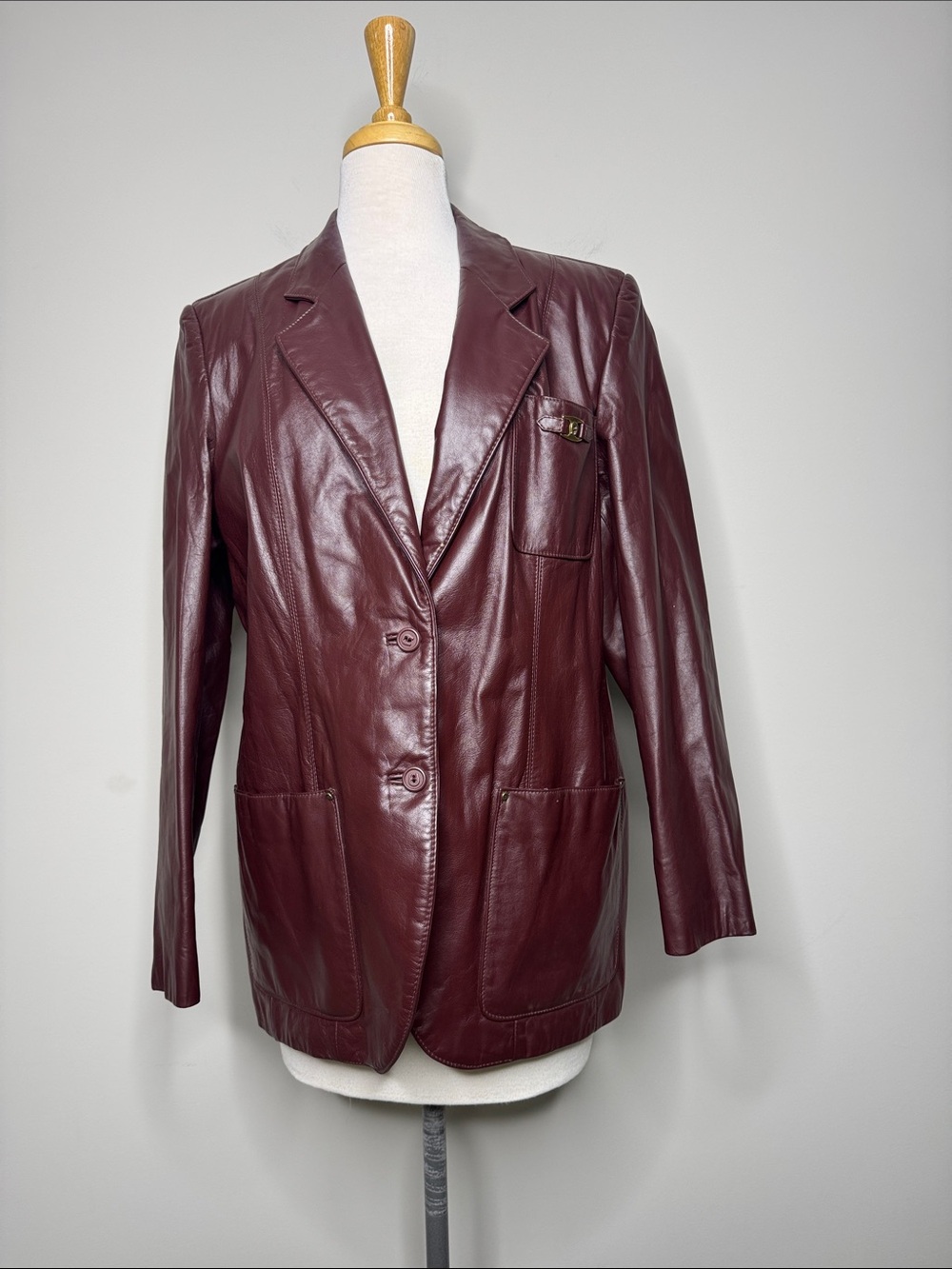 Vtg Etienne Aigner Burgundy Leather Blazer Jacket Sz 14